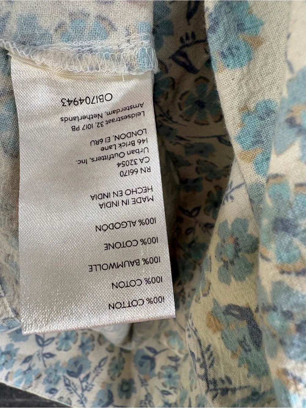 Free People Light Blue and Cream Floral Peasant Top